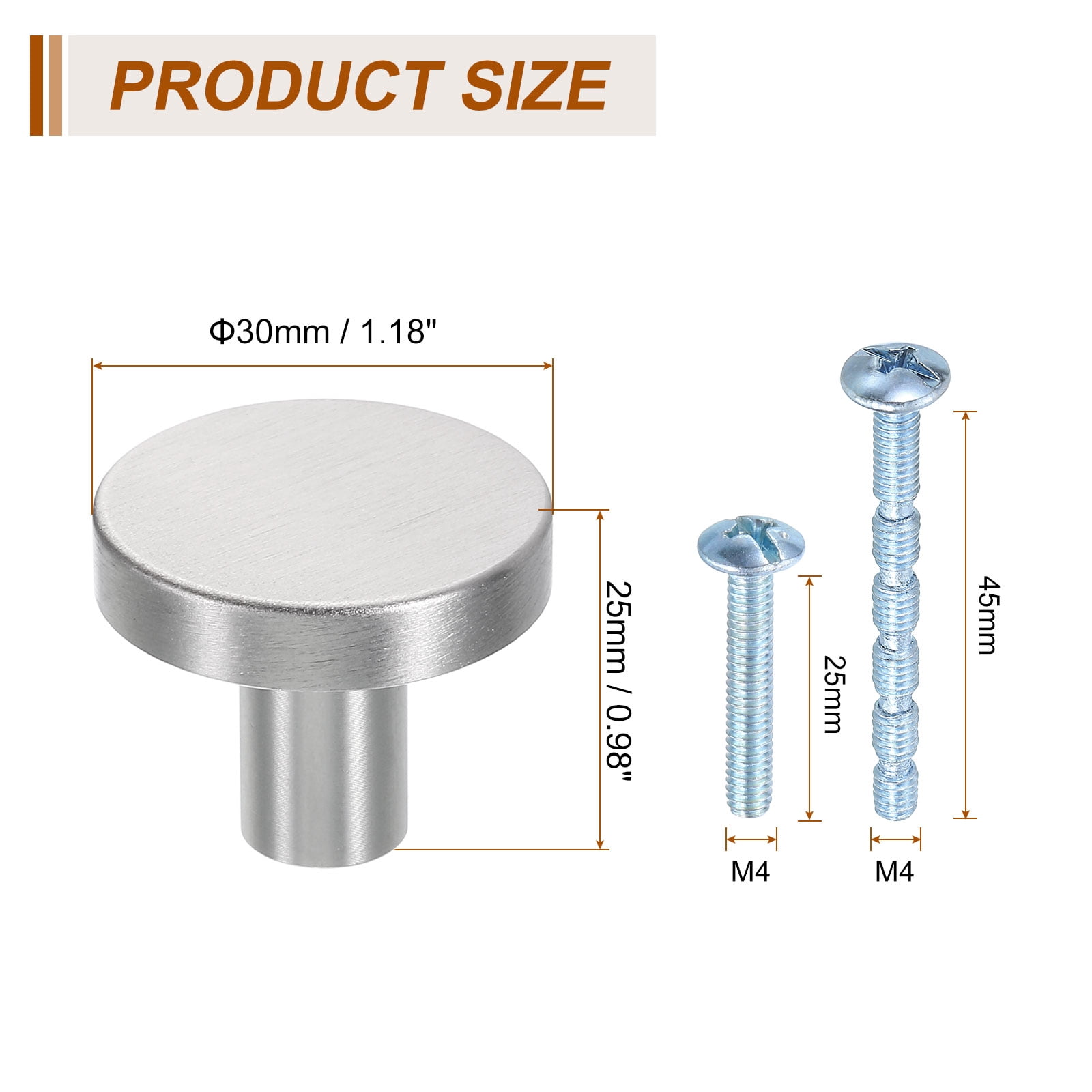 10Pack Round Cabinet Knobs,  1.2" Dia x 0.98" Height Drawer Knob Handle Pulls for Kitchen Cabinets Bedroom Dresser Wardrobe, Silver