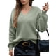 thumbnail image 2 of Suéter de Larga con Cuello en V para Mujer, Suéter Holgado de Punto Grueso de Gran Tamaño. Verde L, 2 of 8