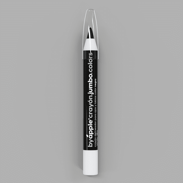 by apple crayon jumbo colors negro by apple crayon labios y ojos Crayón jumbo negro con cuerpo cilíndrico y tapa transparente, base blanca y punta afilada visible; etiqueta vertical con texto de marca sobre fondo gris neutro; suele usarse también como delineador rápido en viajes.