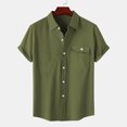 thumbnail image 4 of Aueoeo Men Linen Shirts Casual Short Sleeve Buttons Down Shirts Mens Comfy Lightweight Tops Summer Beach Wedding Vacation Hawaiian Shirt with Pocket Big & Tall Sizes 3X 4X 5X Army Green, 4 of 8