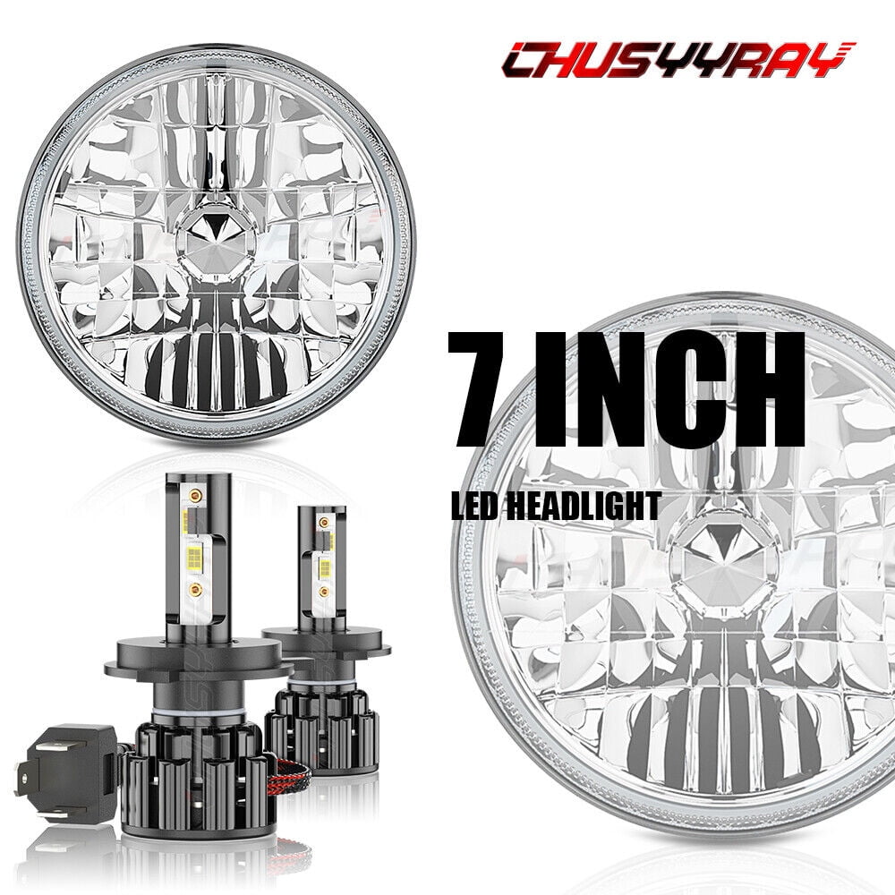 Pair 7" Inch LED Headlight Lampshade Round HI/LO Sealed Beam with 9003