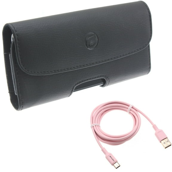 For Galaxy A54 /A53 /A33 - 6ft USB-C Cable w Case Belt Clip, Pink Charger Cord Power, Leather Holster Cover for Samsung Galaxy A54 /A53 /A33 5G