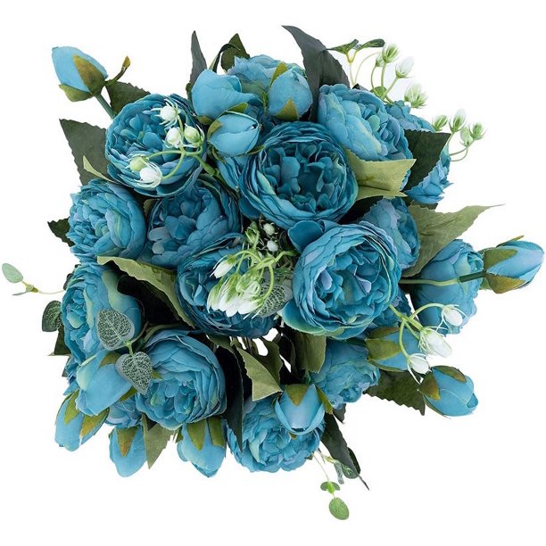 XmhyTop 8 paquetes de flores artificiales de peonía, flores de imitación, ramo de hortensias de seda, estilo vintage para bodas (azul)