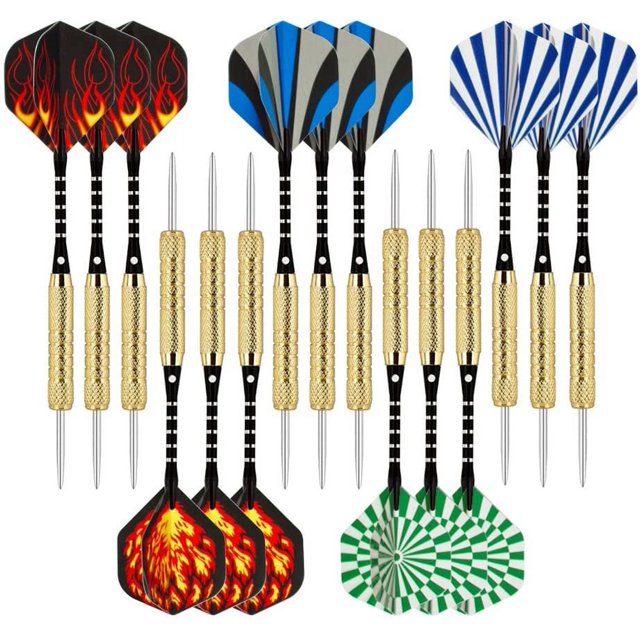 Jinsinto 15 Pack Steel Tip Darts, Metal Tip Set with Aluminum Shafts, Rubber O'Rings and Extra Dart Sharpener
