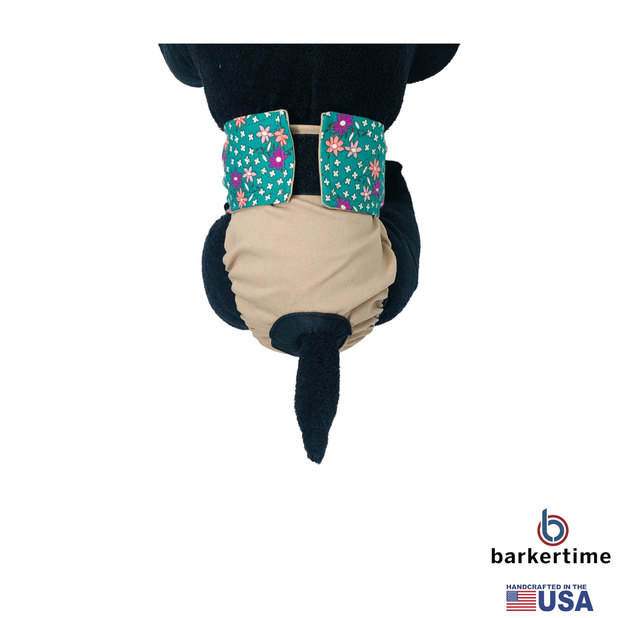 Barkertime Flowers Green on Brown Dog Diaper
