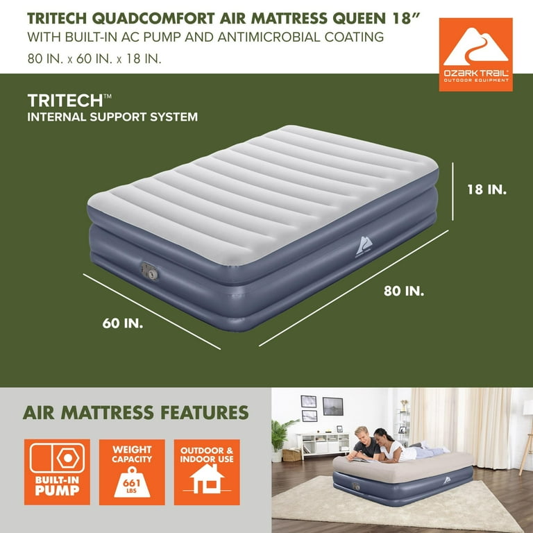 Ozark Trail 18 Queen QuadComfort Airbed Mattress with Built in AC Pump and Antimicrobial Coating