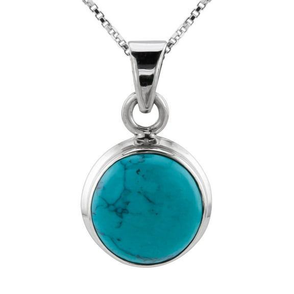 Round Turquoise Pendant 925 Sterling Silver Necklace