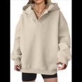thumbnail image 1 of Sudadera con Capucha de Gran Tamaño para Mujer, Cuello en V, Forro , Larga, Estilo Y2K, Ropa de Otoño A Crema XXL, 1 of 6