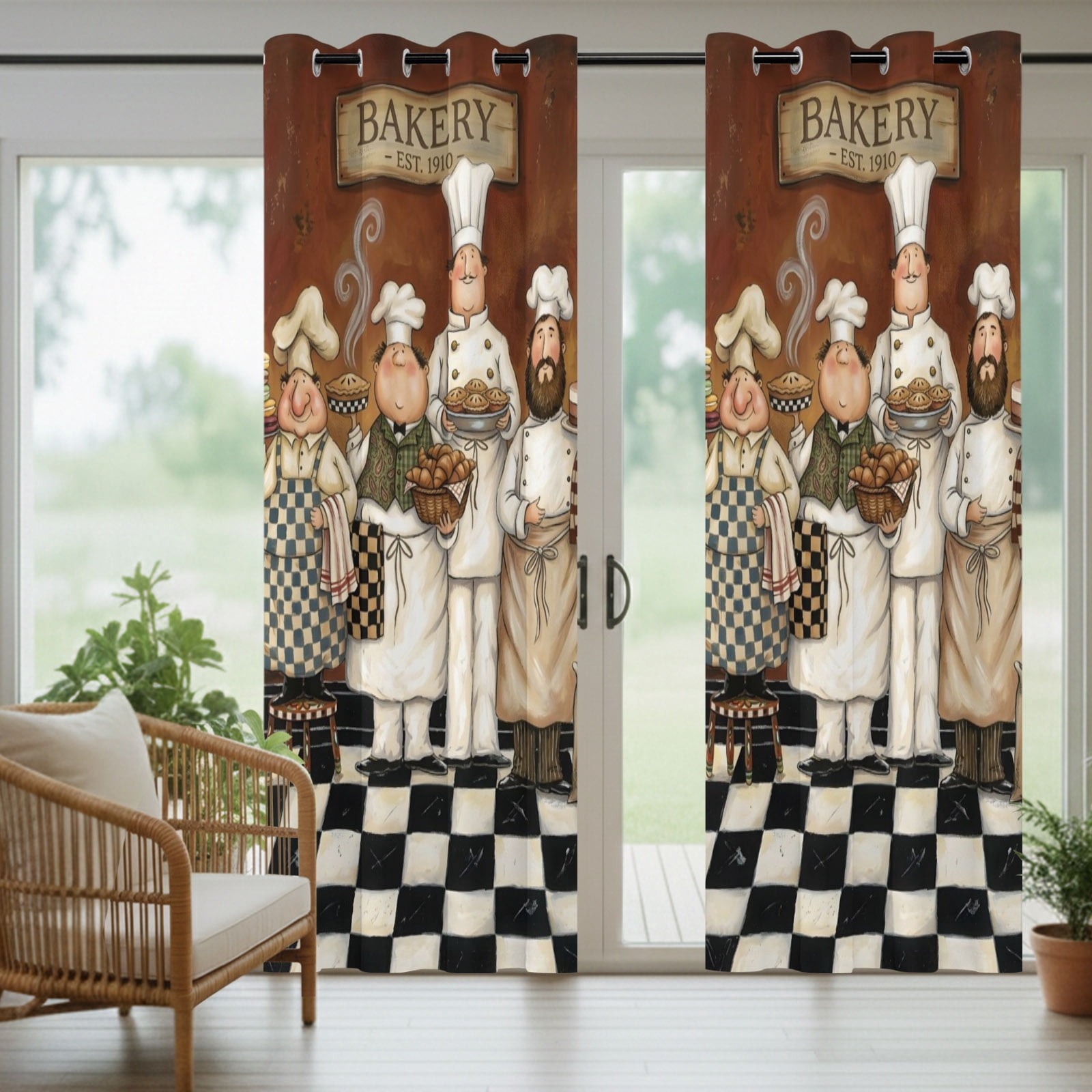 Retro Cartoon Chef Outdoor Curtains for Patio, Vintage Cook Medieval Food Farmhouse Sunshade Privacy Drapes Grommet Waterproof Outside Curtains for Porch/Cabana/Balcony 54"x 108", 1 Panel