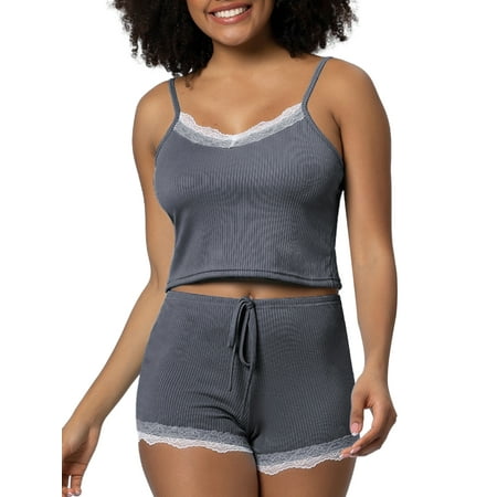 

Women Plus Size Pajamas Set Cami Top and Shorts PJ Set Nightwear Sexy Lace Sleepwear