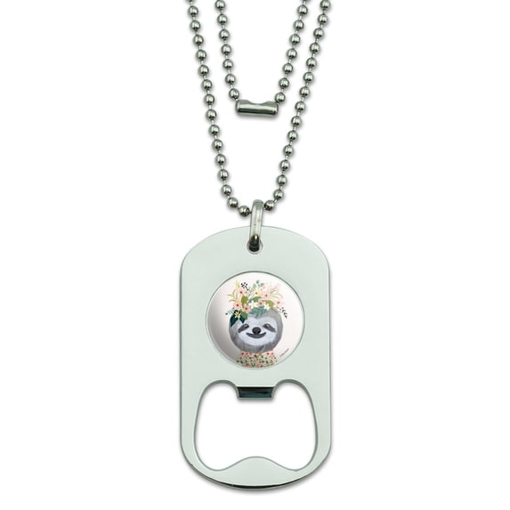 Happy Sloth Flowers in Hair Military Dog Tag Bottle Opener Pendant