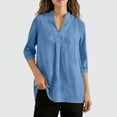 thumbnail image 6 of RYRJJ Cotton Linen Shirts for Women Dressy Casual 3/4 Sleeve V Neck Tunic Tops Loose Summer Trendy High Low Hem Blouses(Light Blue,XL), 6 of 8