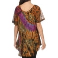thumbnail image 2 of Sakkas Splenka Long Tie Dye Embroidered Corset Neck Cap Sleeve Blouse Shirt Top - Orange Multi - Plus Size, 2 of 5