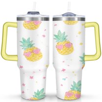 40 oz Pineapple Glass Travel Mug with Handle Double Wall Vacuum Insulation Tumbler Gift for Women Men