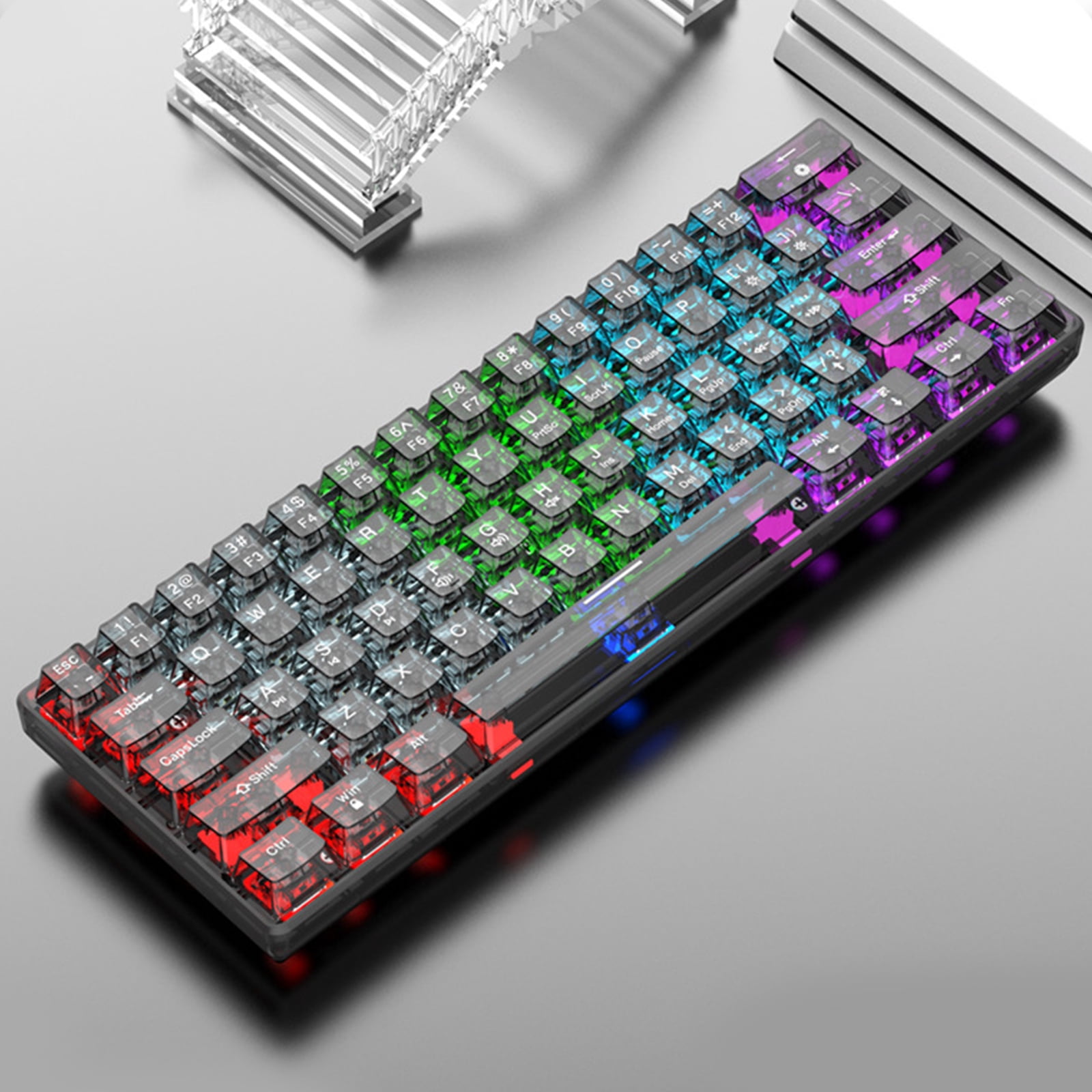 Mechanical Gaming Keyboard 61 Keys Computer Keyboard Full-Transparent Backlit USB Wired Keyboard for Laptop