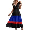 thumbnail image 3 of Women Party Color Block Dress High Waist Short Sleeve Maxi V Neck Dress Casual Ruched Ruffle Hem Dress Color 3 S, 3 of 9