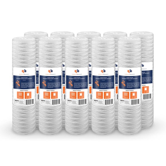 Aquaboon 1 Micron Whole House 20" x 4.5" String Wound Water Filter Replacement Cartridge for Well Water Compatible with SWC-25-2005, P5-20, 10-Pack