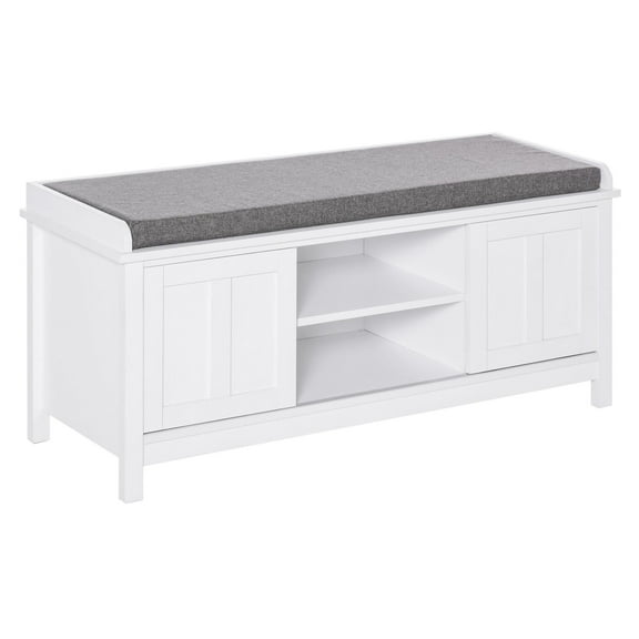 KWUXIN Entryway Shoe Storage Bench Ottoman with Adjustable Shelf, Padded Cushion, Sliding Barn Door, White for Hallway Living Room