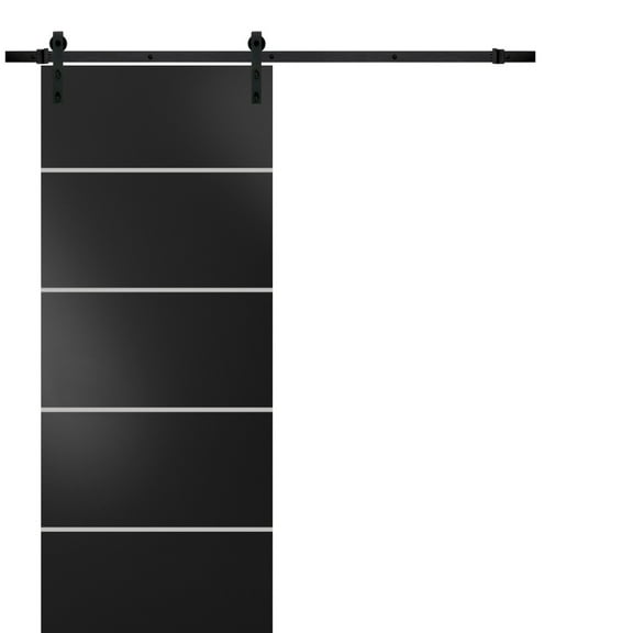 Sturdy Barn Door 18 x 80 inches | Planum 0210 Matte Black with Frosted Glass | 6.6FT Rail Hangers Heavy Hardware Set | Solid Panel Interior Doors