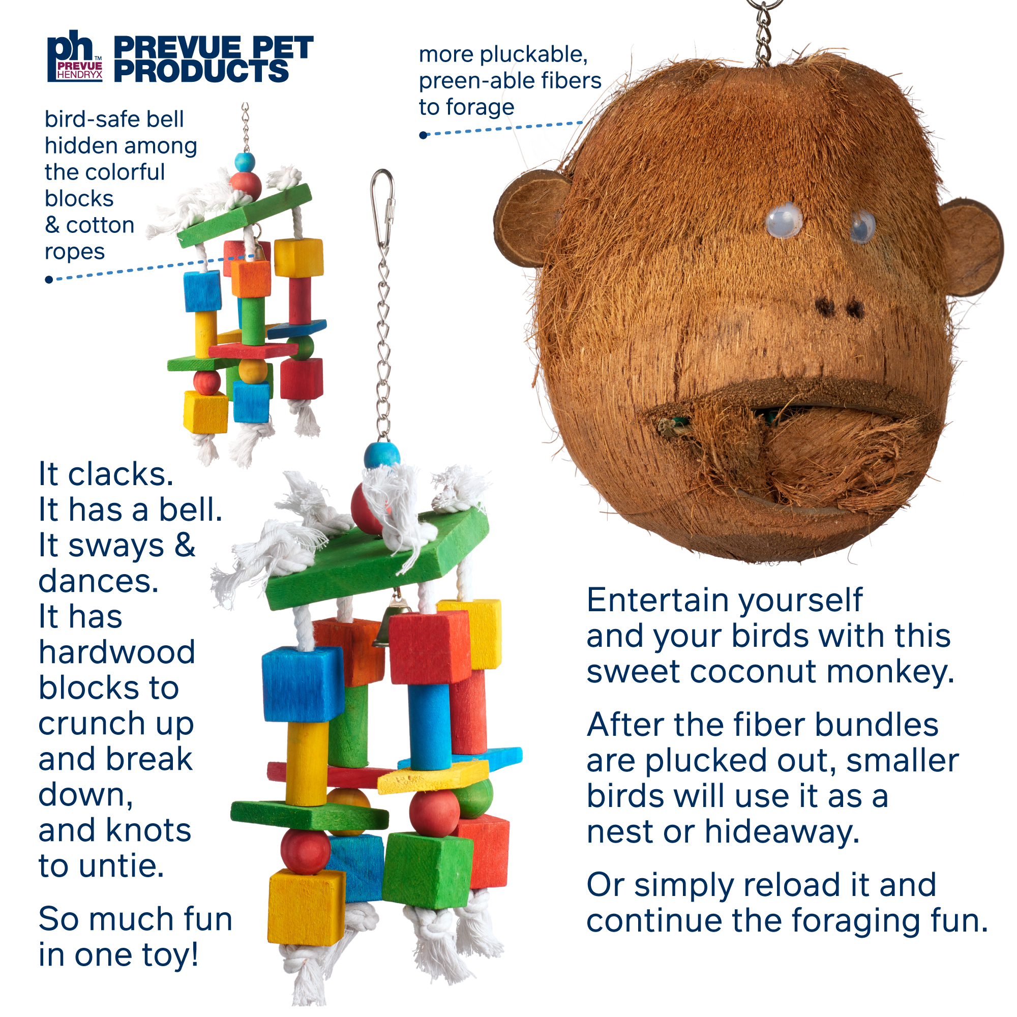 Prevue Pet Products Munchers Delight 3 Piece Bird Toy Bundle - Wood Coco, Paper