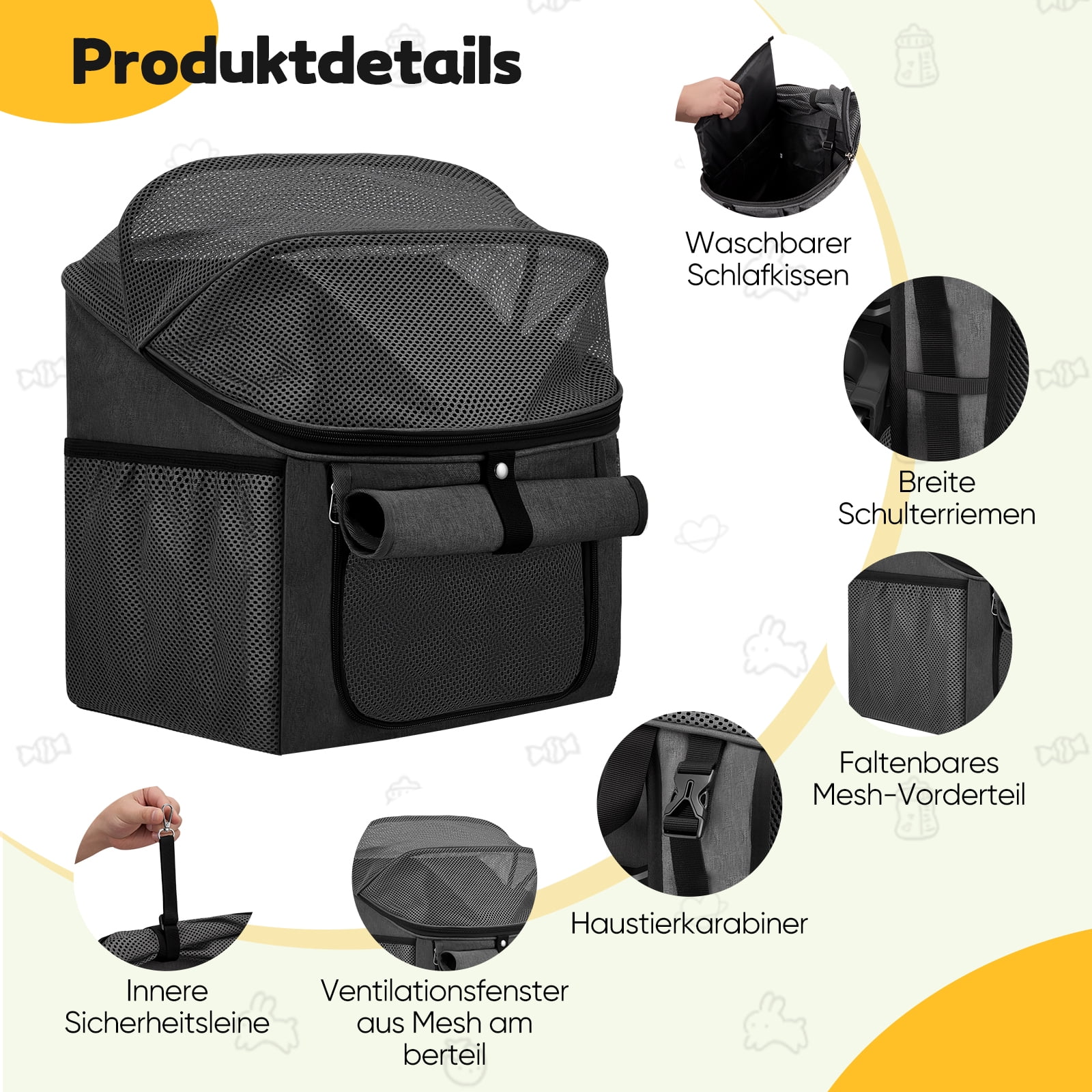 AMTPM 4-in-1 Pet Carrier, Bike Basket, Backpack, Car Seat for Small Dogs Cats, Foldable & Waterproof for Camping Hiking Outdoor Travel