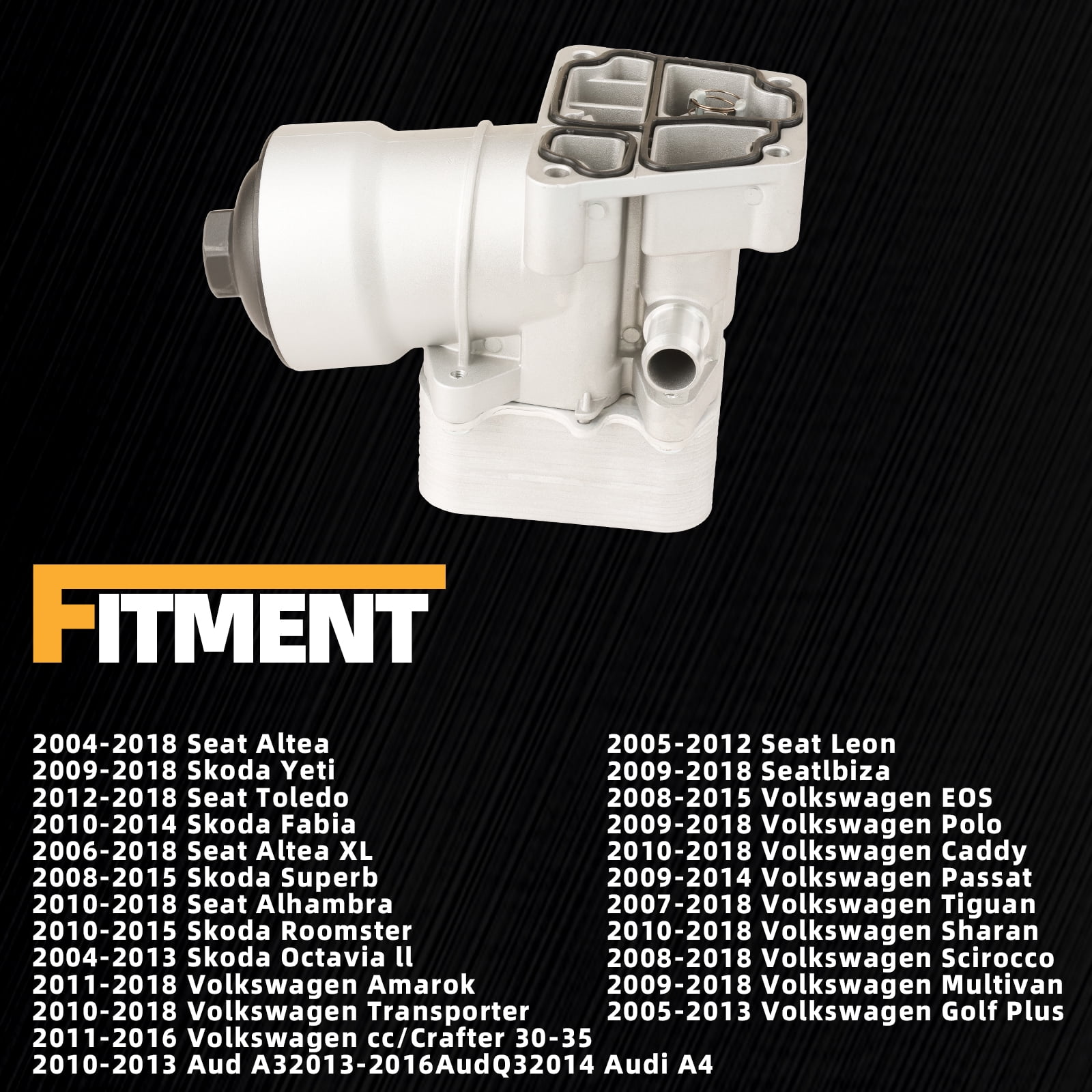 Oil Filter Housing Assembly with Oil Cooler Compatible With 2004-2018 VW Amarok Passat Seat Altea Leon Ibiza 2010-2016 Audi A4 A3 Q3 2.0L Replaces 03L115389H 03L-115-389-H