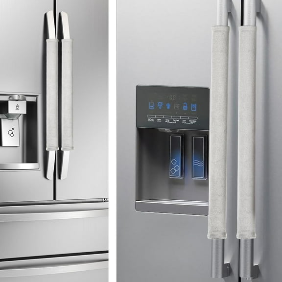 Refrigerator Door Handle Covers Set of 4, Make Kitchen Appliance Fridge Oven Microwave Dishwasher Clean,Protect Antiskid Washable Decor Cloth,Keep Off Smudges Fingerprint Oil Stain, Light Gray