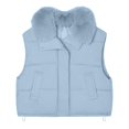 thumbnail image 5 of Women's Puffer Vest with Large fluffy Collar, Sleeveless Quilted Down Cotton Vest, Winter Warm Zip Up Jacket Style, Oversized Outerwear Vest with Faux Fur Trim, Casual Padded Coat for Women Blue XL, 5 of 9