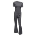 thumbnail image 4 of Women's 2 Piece Activewear Set - Slim Short Sleeve Top & Low Rise Flared Leggings, 92% Viscose Yoga Lounge Outfit, 4 of 5