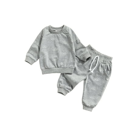 

0-3Y Infant Baby Boys Girls Clothes Sets Sun Pattern Printed Long Sleeve Pullover Sweatshirt Tops Pants