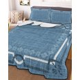 thumbnail image 3 of Quilts Twin Size, Denim Blue Botanical Soft Comforter Bedding Set for Bed, Vintage Florals Geometric Minimalist Lightweight Quilted Bedspread with Pillow Cover(2 Pieces) for All Season, 68x86 Inch, 3 of 7