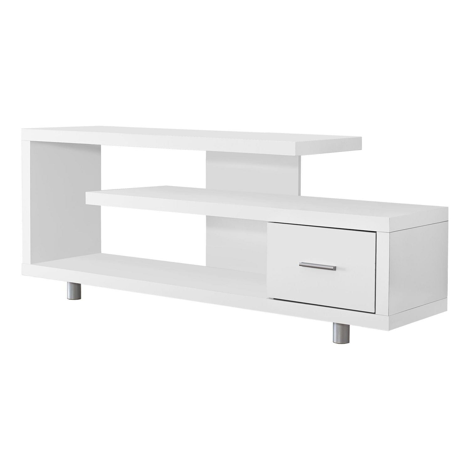 Monarch Specialties Tv Stand, 60 Inch, Console, Media Entertainment Center, Storage Cabinet, Living Room, Bedroom, Laminate, White, Contemporary, Modern