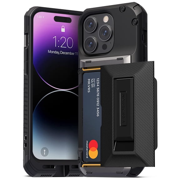VRS Design Phone Case for iPhone 14 Pro, [Damda Glide Hybrid], Wallet Case with Kickstand, Black Groove