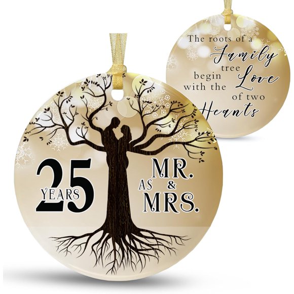25th Anniversary Wedding Ornament Christmas Hanging for Couple,25 Years as Mr and Mrs Presents,Xmas Wedding Gift for Parents,Ornament for 60th Husband&Wife Married (2.9")