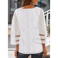 thumbnail image 3 of Women's Casual V Neck Blouse 3/4 Bell Sleeve Mesh Panel Solid Color Tops Loose Fit Shirts, 3 of 3