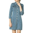 thumbnail image 5 of INSPIRE CHIC Women's Denim Dress 3/4 Sleeve Button Down Mini Jean Shirt Dress XS Baby Blue, 5 of 8