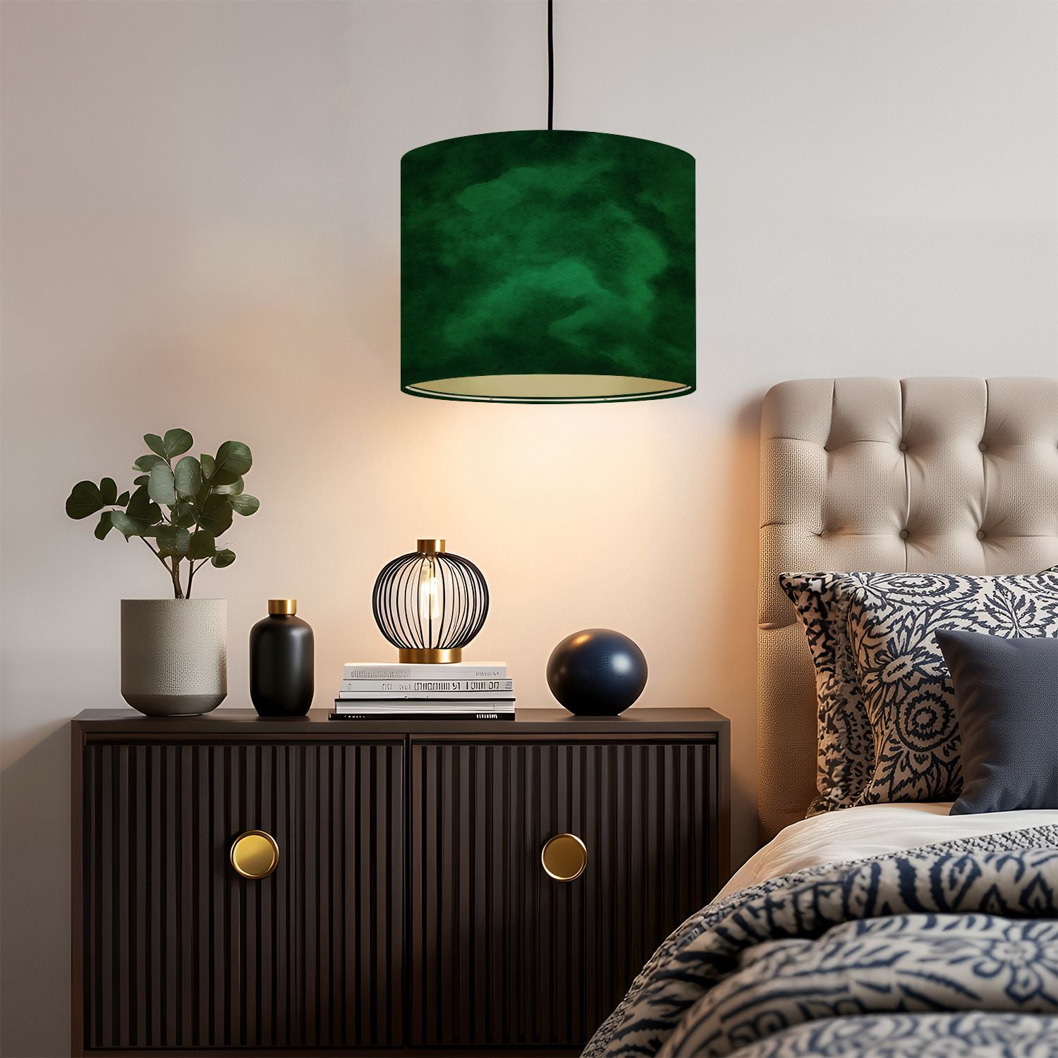 Linen Drum Lampshades Dark green watercolor Emerald green color Art space for design 13"x13"x10" Light Shade for Table Lamps Floor Lamp Shades Lampshade Replacement Assembly Required