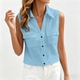 thumbnail image 3 of Stamzod Sleeveless Button Up Shirt Women Summer Cotton Linen Tank Tops Dressy Casual Collared Blouses with Pocket Light Blue XXL, 3 of 8