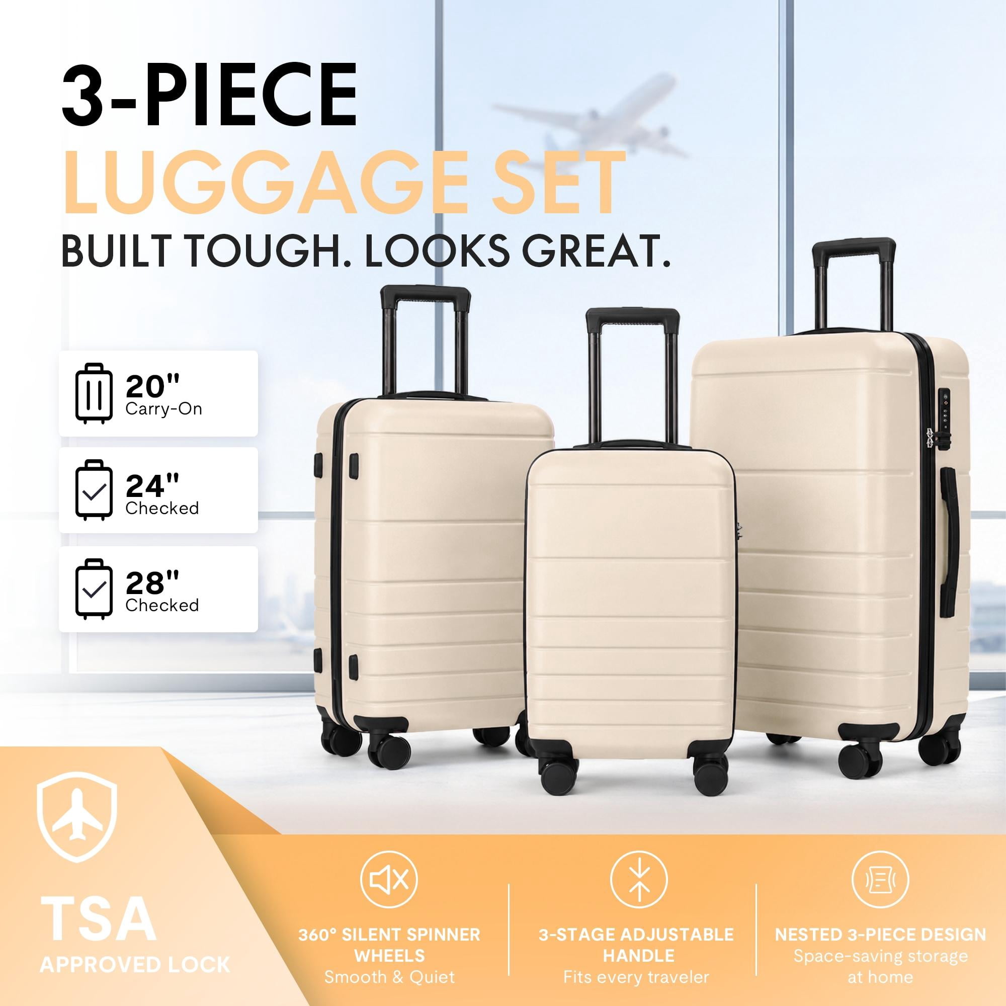 3-Piece ABS Hardshell Luggage Set, Lightweight Scratch-Resistant Suitcases with Silent Spinner Wheels & TSA Lock, Beige