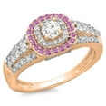 thumbnail image 1 of 1.00 Carat (ctw) 14K Rose Gold Round Cut Pink Sapphire & White Diamond Ladies Vintage Style Bridal Halo Engagement Ring, 1 of 1