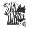 thumbnail image 4 of Woman Nightgown Clearance Plus Size Lingerie Women Silk Stripe Robe Satin Bathrobe Sleepwear Pajamas, 4 of 5