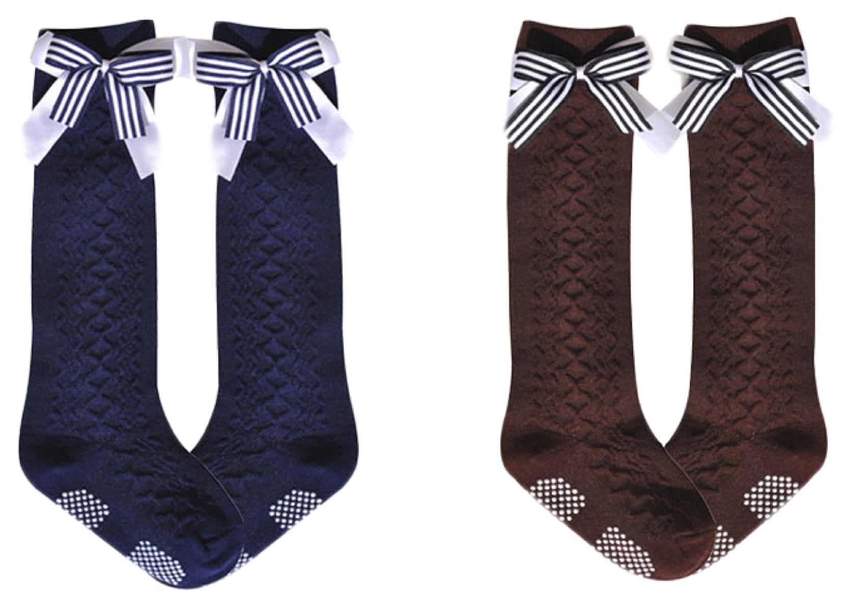 Lian LifeStyle Girls' 2 Pairs Pack Knee High Cotton Socks Butterfly Knot(0Y-10Y)
