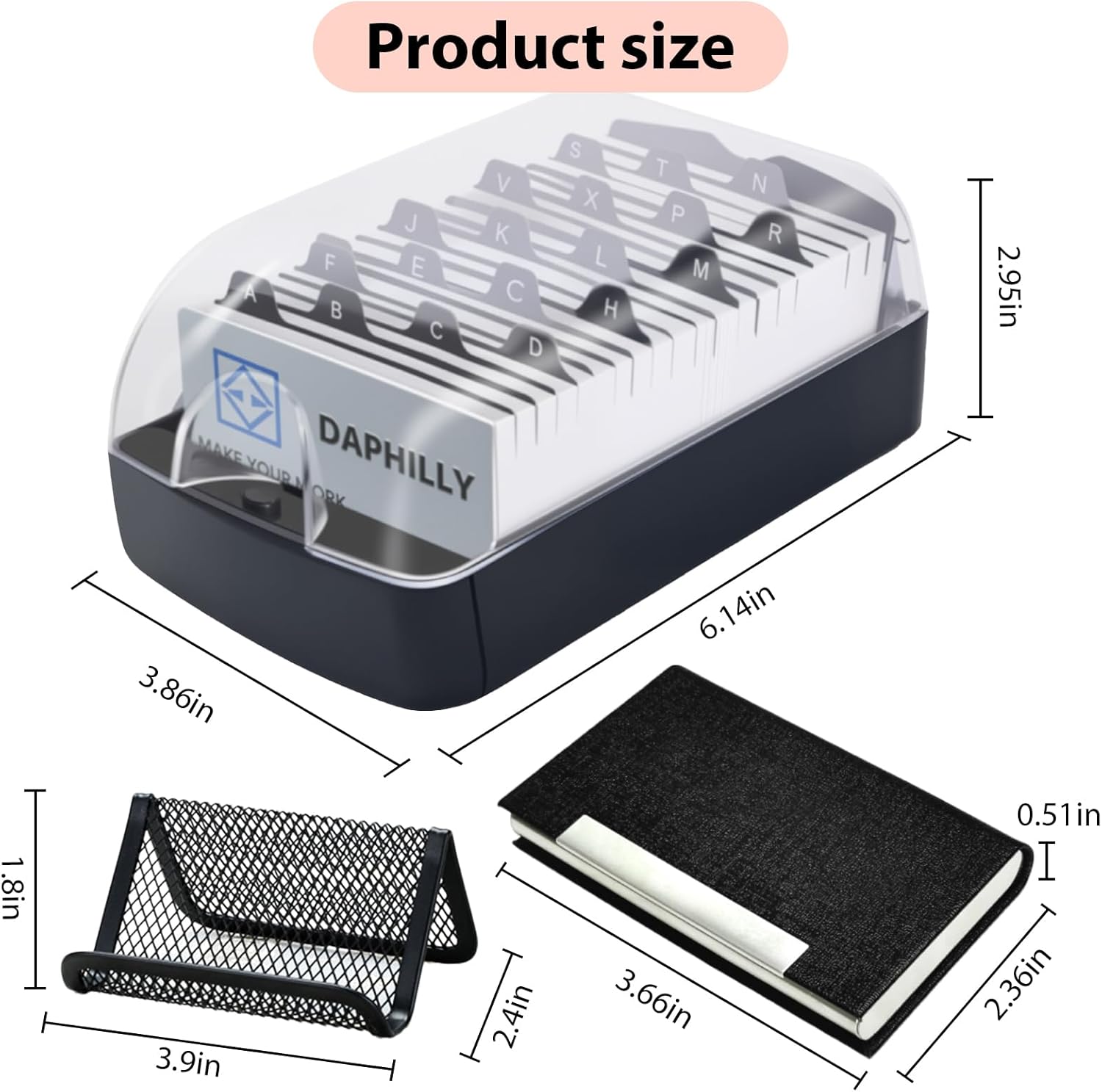 Business Card Holder for Desk, Organizer, Credit Organizer Case File Index Box Storage,with A-Z Tabs, Storage up to 350 Cards
