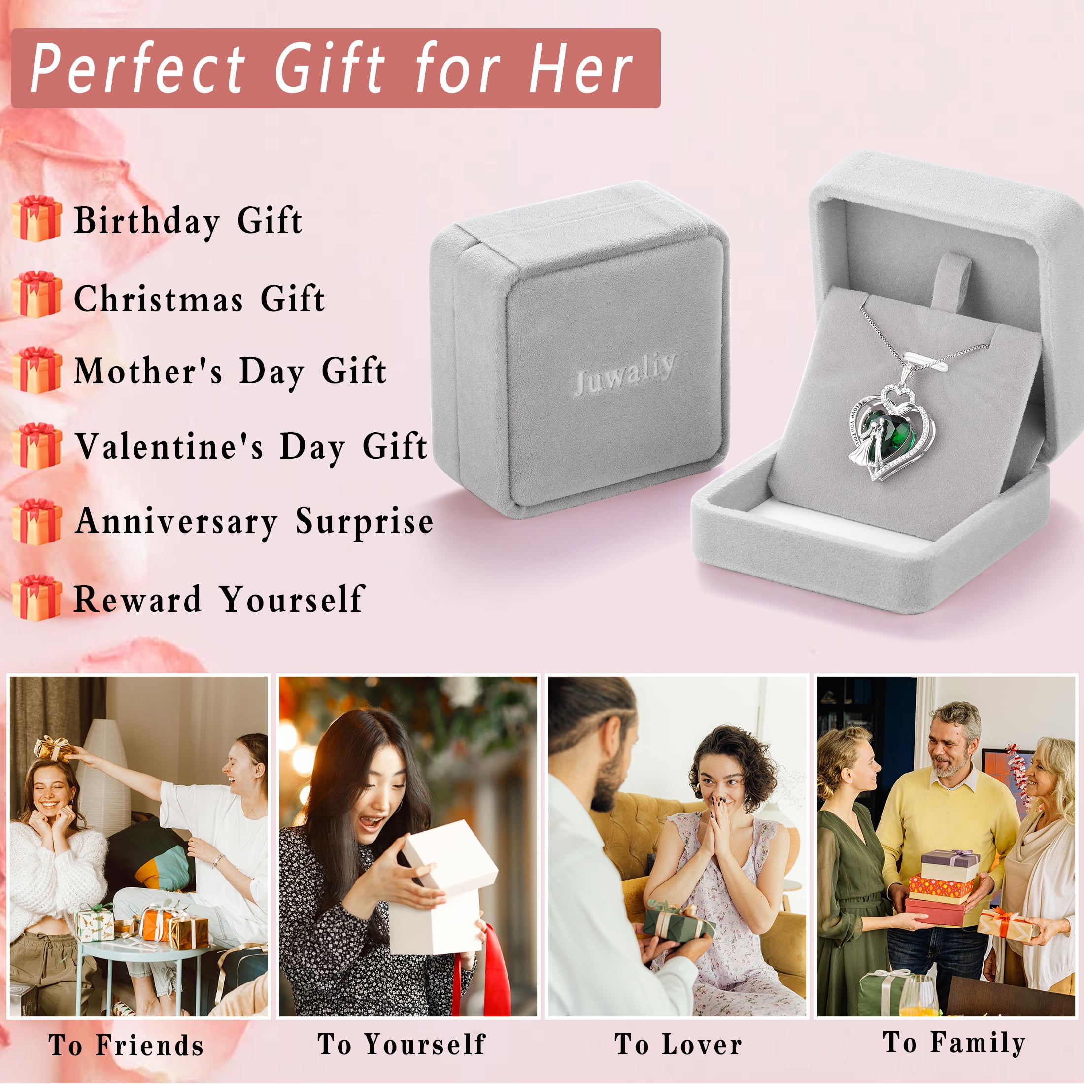 Juwaliy Couple Necklace for Women 925 Sterling Silver Heart March Birthstone Pendant Engraved I Love You Wedding Engagement Jewelry Valentines Day Gift for Wife Bride Her