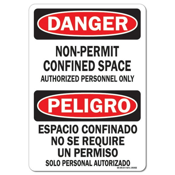 OSHA Danger Sign - Confined Space None Permit Bilingual | Plastic Sign | Protect Your Business, Work Site, Warehouse & Shop Area |  Made in the USA