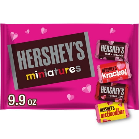 HERSHEY'S Miniatures Assorted Chocolate, Valentine's Candy Bag, 9.9 oz