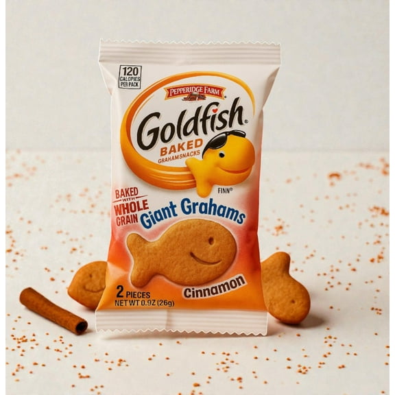 Goldfish Giant Graham Crackers Cinnamon Baked with Whole Grain 0.9 oz Bags, Pack of 25 - 50 Cracker Bulk Pack - 25 Individually Sealed Portion Packs of 2 Graham Crackers Each -Bundled By Shoppyway