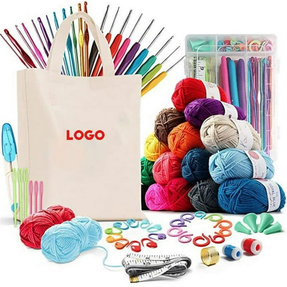 Crochet Set Kit with Crochet Hooks Yarn Set 73 Piece - Premium Bundle Includes Yarn Balls, Needles, Accessories Kit, Canvas Tote Bag - Starter Pack for Kids Adults, Beginner, Professionals