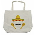 thumbnail image 1 of Mexican Shopping Bag, Famous Centerpiece of Mexico Sombrero Moustache Rumba Shaker Mesoamerican Print, Eco-Friendly Reusable Bag for Groceries Beach and More, 15.5" X 14.5", Cream, by Ambesonne, 1 of 2