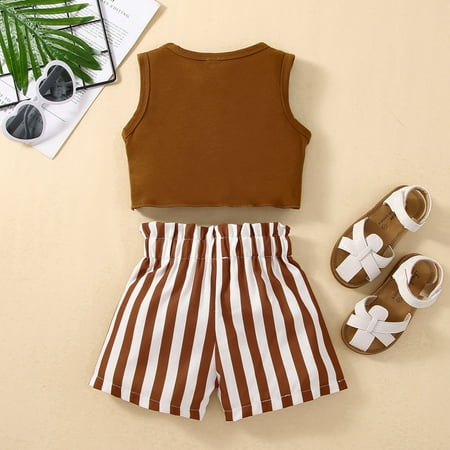 

nsendm Summer Toddler Girls Sleeveless Vest Tops And Striped Shorts Outfit Spearmint Baby Shoes Childrenscostume Brown 4-5 Years
